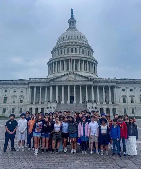 Gr. 8 students in front of the Capital Building in D.C.